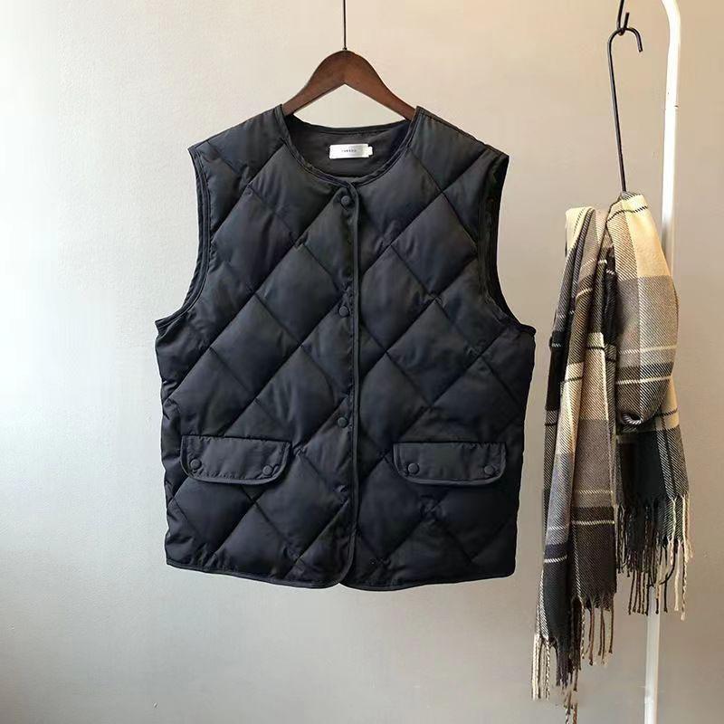 Women Autumn Winter Vest Sleeveless O Neck Loose Padded Single Breasted Casual Vest