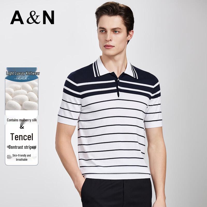 Men s Luxury Silk Blend Striped Polo Shirt 54