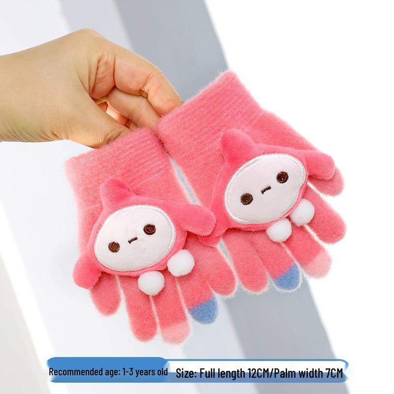 Warm Plush Five-Finger Winter Gloves for Boys and Girls (0-12 Years)