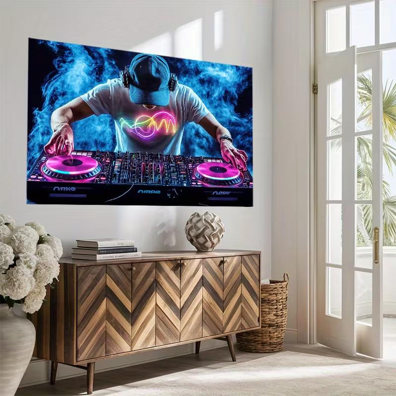 Electronic Music DJ Tapestry, DJ Turntable with Smoke Wall Art for Bedroom & Festival Decor