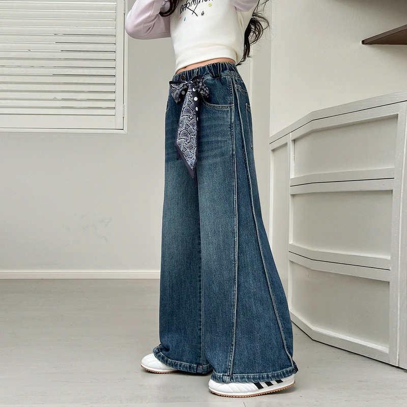 Girls' Korean Style Wide-Leg Trousers: Trendy Spring & Autumn Jeans for Junior High Students