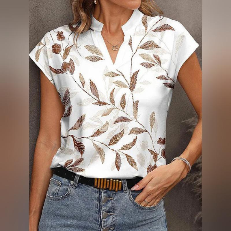 Women's Summer V-Neck Casual Printed Short Sleeve T-Shirt