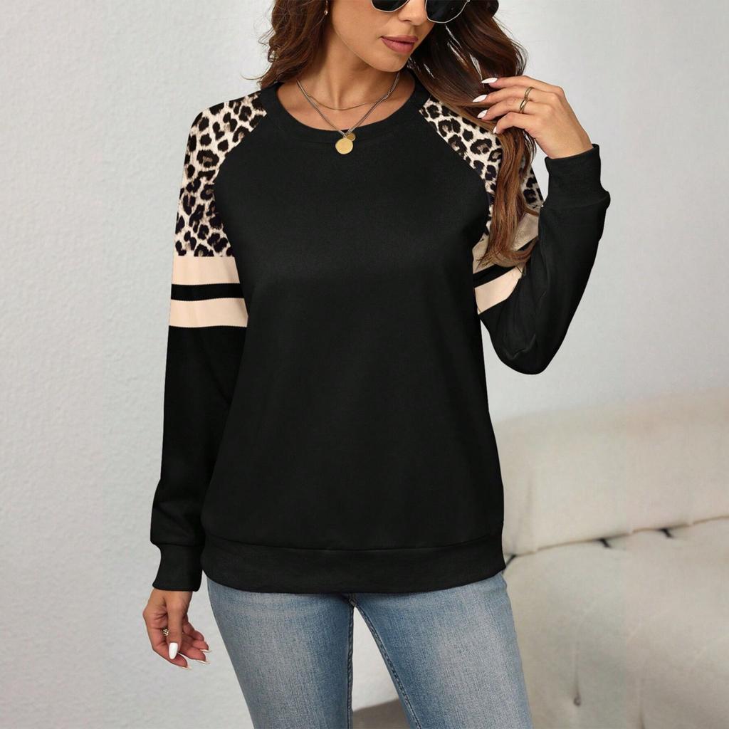 Women's Round Neck Leopard Print Elegant Work Sweatshirt Top