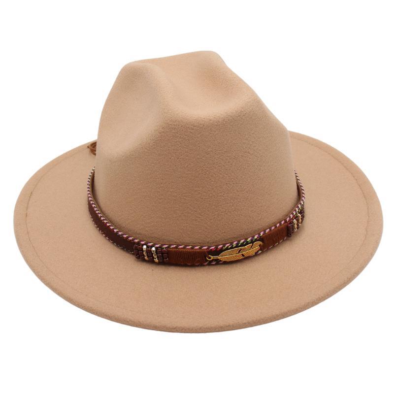 Ethnic Style Top Hat Minority Felt Hat Grassland Mongolian Woolen Hat Men'S And Women'S Feather Jazz Hat