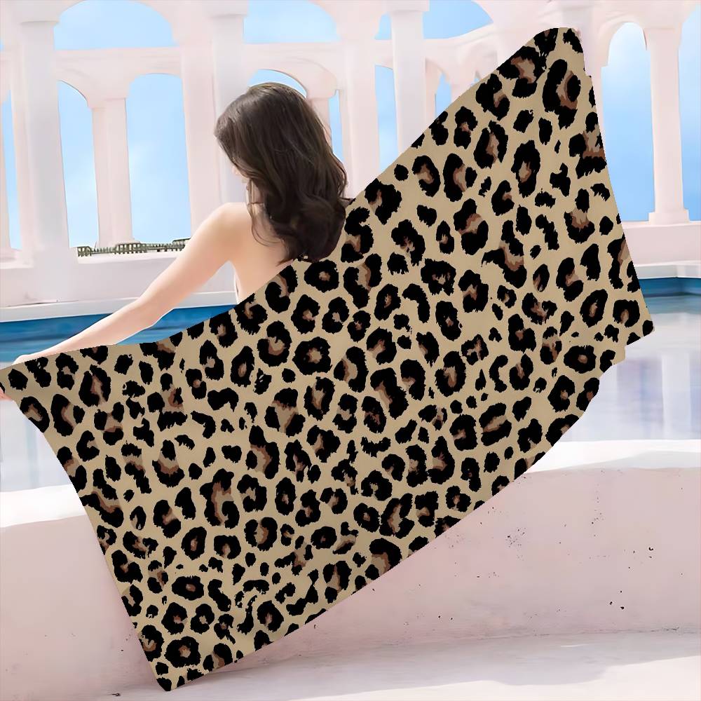 Leopard Print Beach Towel Absorbent Quick Dry Sandproof Microfiber Towel for Adults Ideal for Swimming Pool Travel Camping