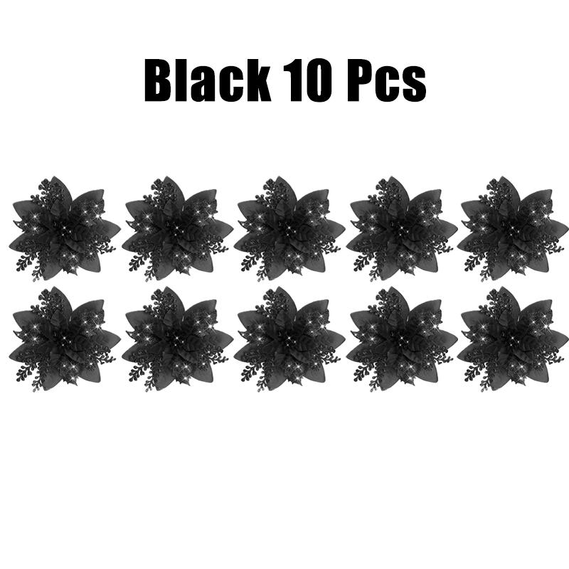 10/30/50PCS Glitter Christmas Flowers Fake Flower Tree Decorations 2026 Home Tree Pendant Ornaments Navidad New Year Gift