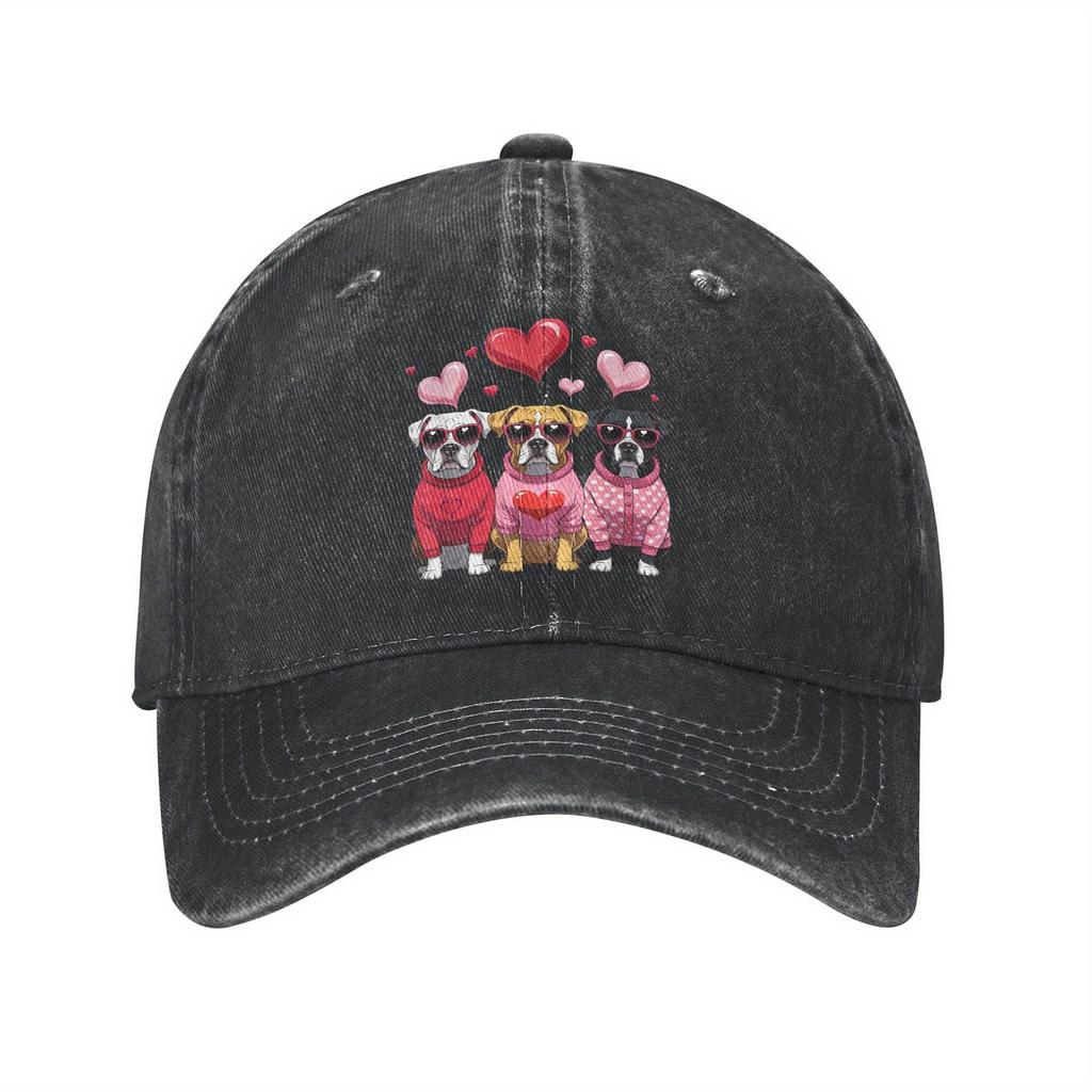 Boxer Dog Valentine Heart Print Baseball Cap Unisex Cotton Adjustable Casual Outdoor Sports Cap