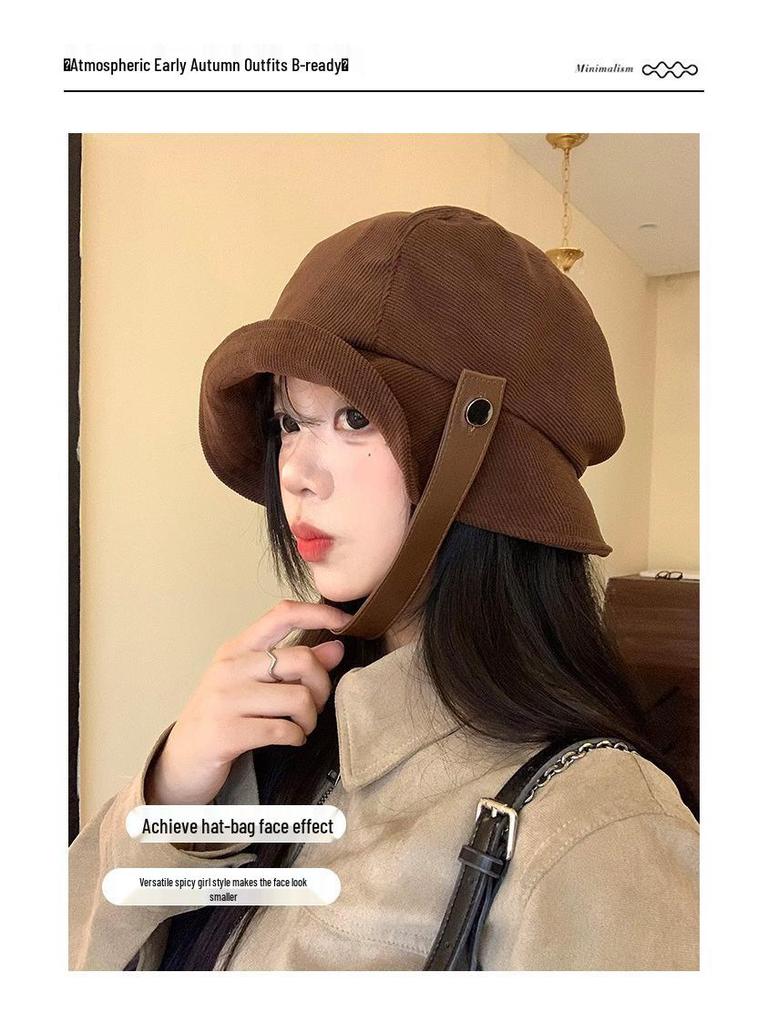 Korean Style Corduroy Fisherman Bucket Hat for Women - Trendy Autumn/Winter 2025