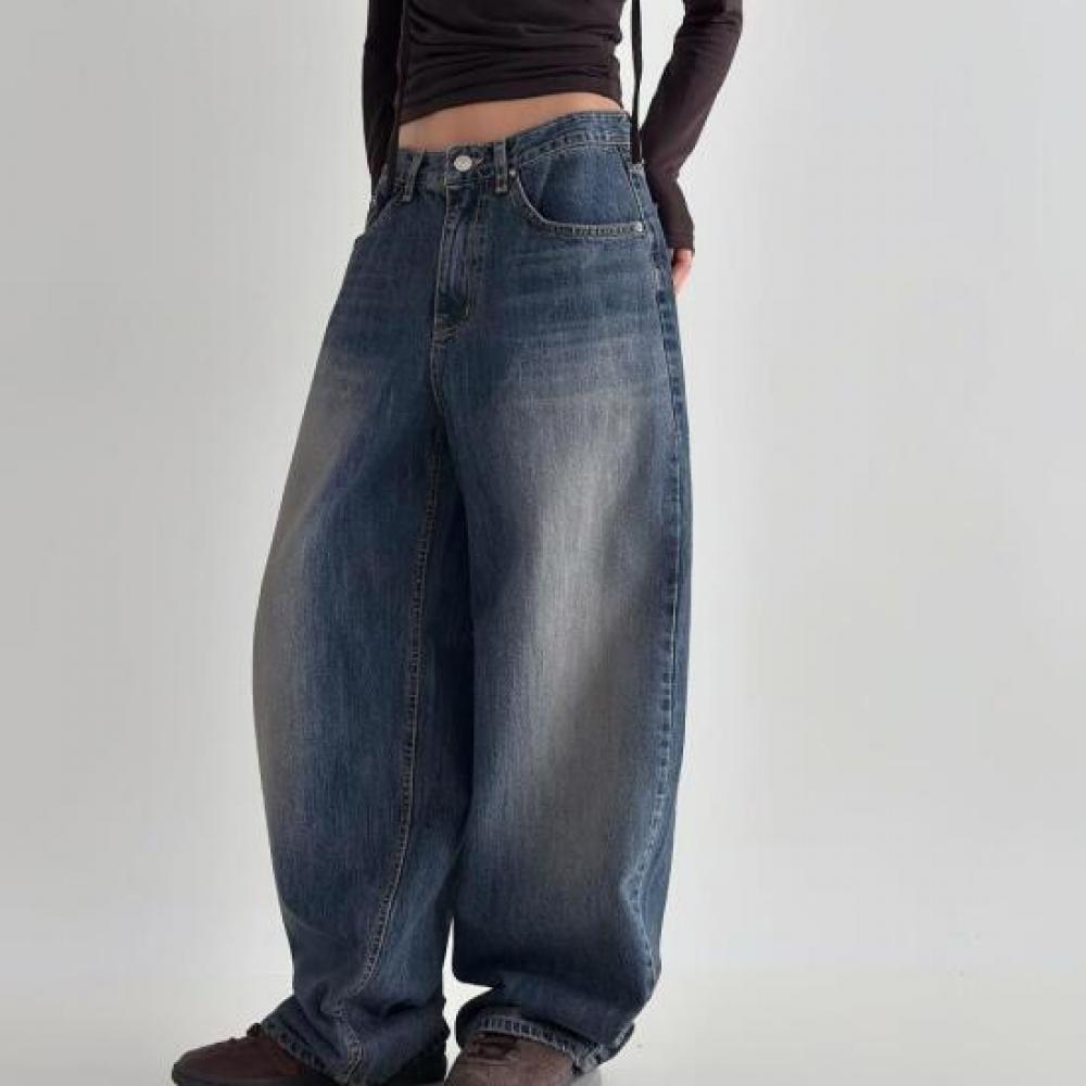 New Arrivals Open Run Balloon Baggy Big Size Washing Cotton Jeans Wide Pants