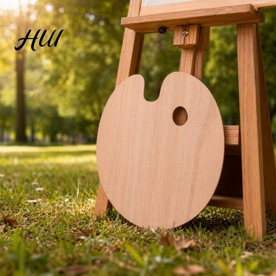 Oil Painting Board Wooden Paint Palette with Thumb Hole for Oil, Acrylic, Professional Tray Watercolor Painting, Oval-Shaped Wood Art Artists Oval