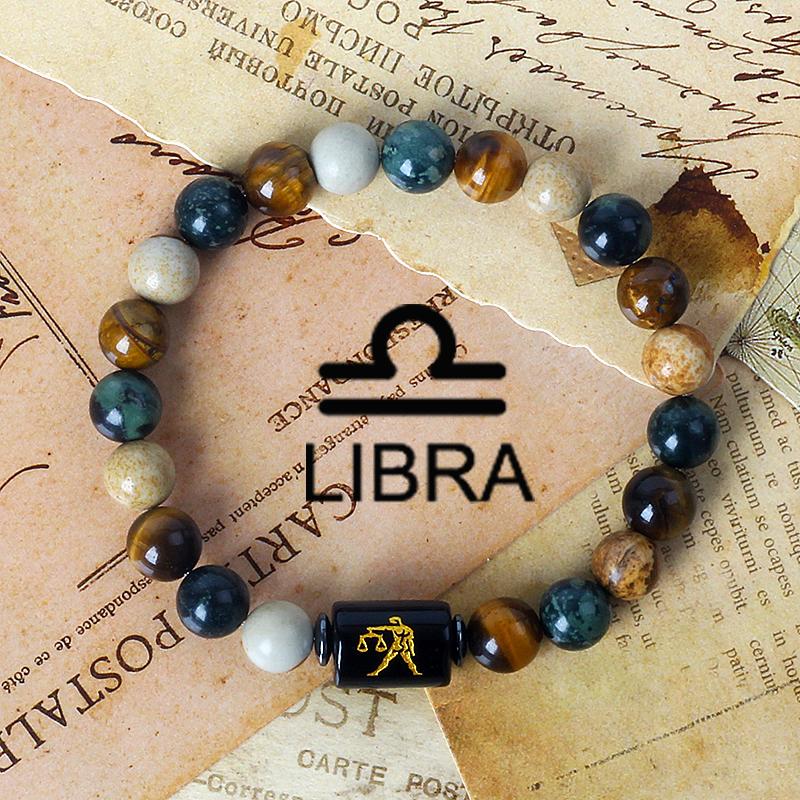 12 Constellation Zodiac Signs Bracelet Men Women Natural Tiger Eye Stone Beaded Couples Bracelets Scorpio Birthday Beads Jewelry