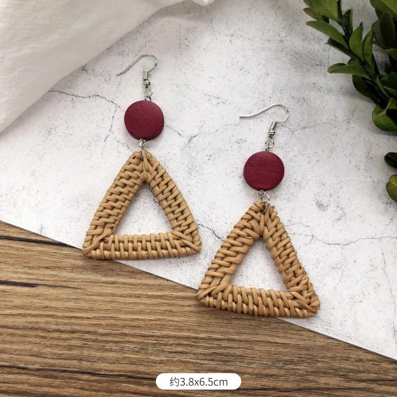 Vintage grass rattan woven handmade earrings bohemian vacation style stud earrings women's summer ear jewelry