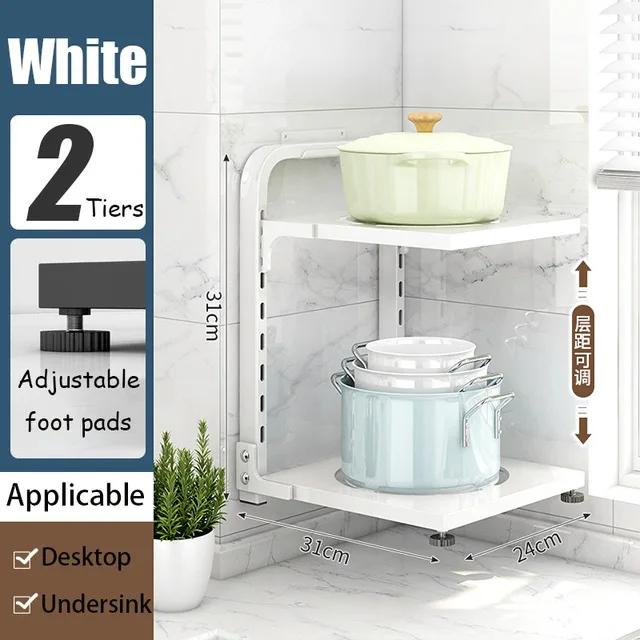 Kitchen Pot Storage Rack Adjustable Under Sink Storage Rack Multi-layer Free Snap-On Pot Cover Rack for Kitchen Storage