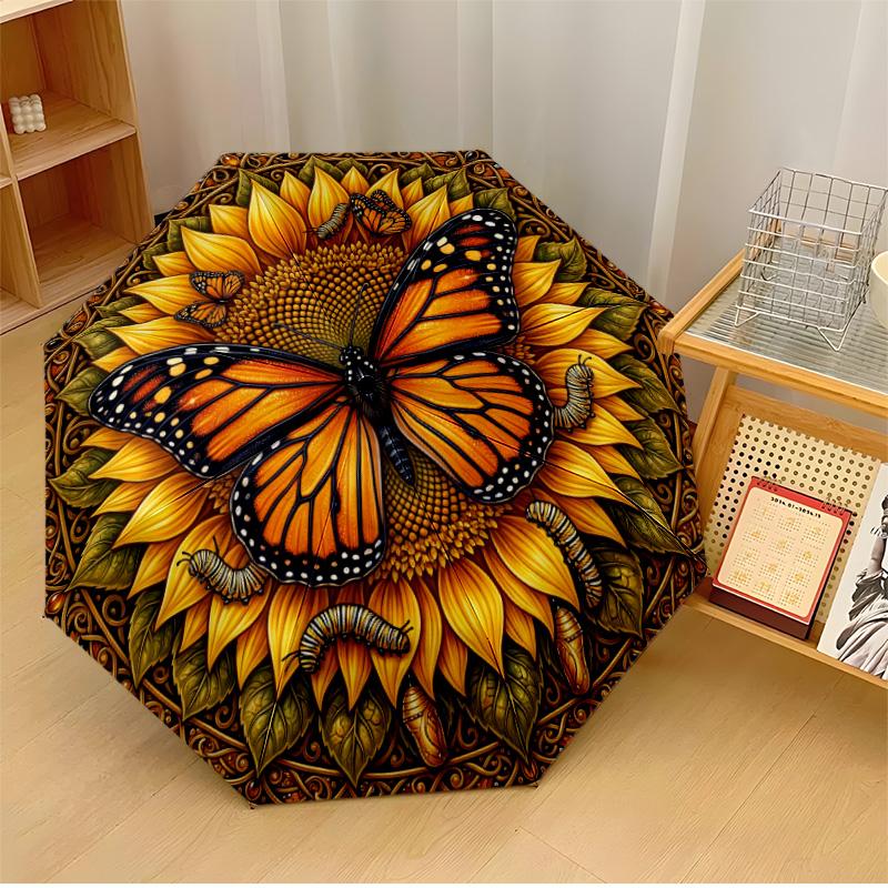 Beautiful Sunflowers Van Gogh Printed Umbrella Windproof Folding Umbrella Portable Sun and Rain Umbrella Suitable for Gifting