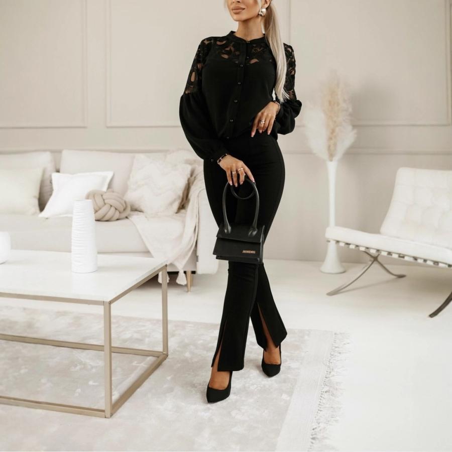 Autumn Winter New Women's Solid Lace Patchwork Blouse Shirt for Women