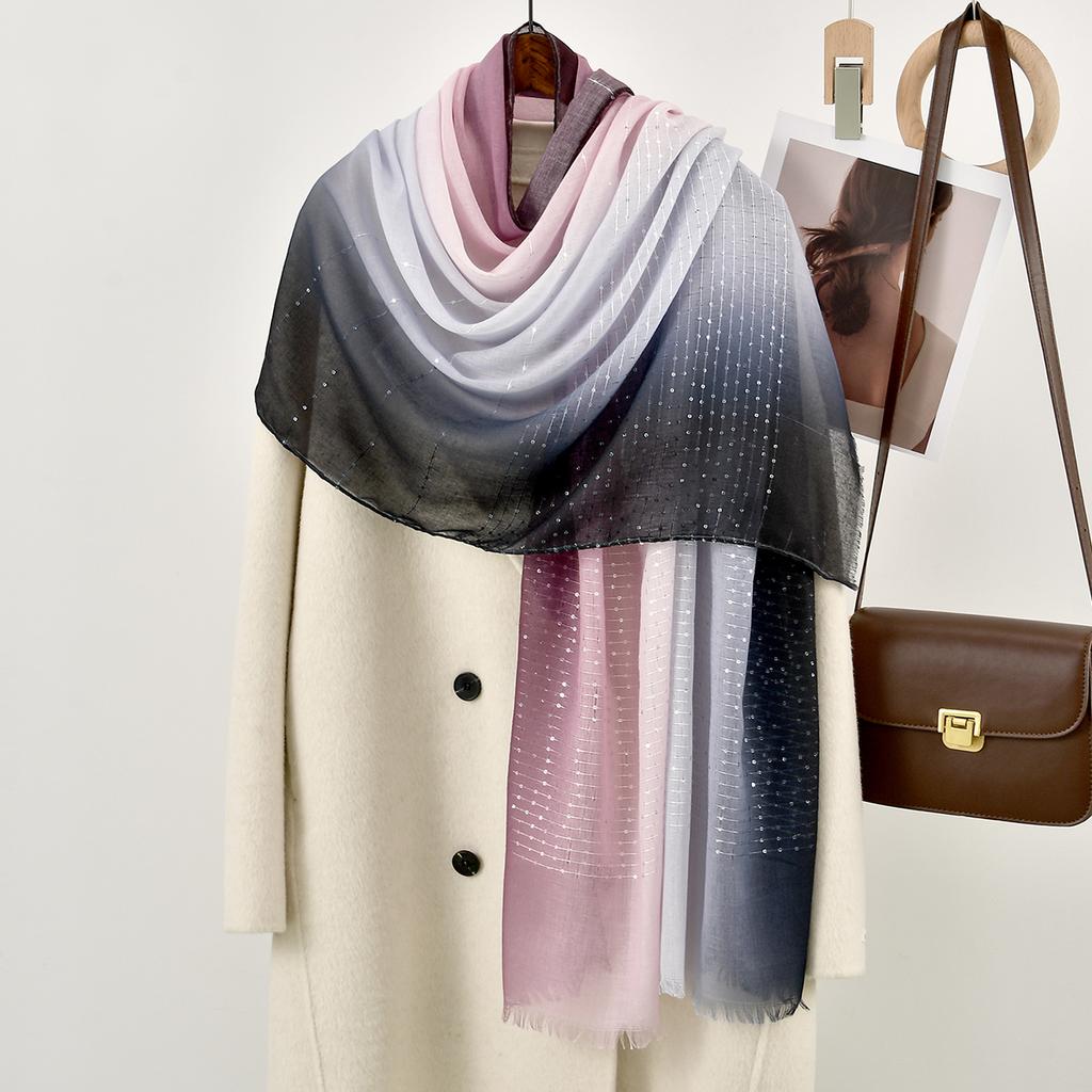 New Ombre Sequins Muslim Hijab Scarf Shawl Sparkly Summer Head Cover For Women Elegant Prayer Accessories Islam Turban 180*80Cm