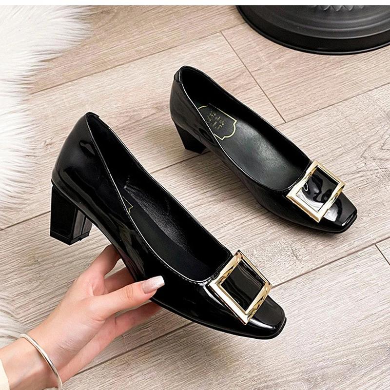 European New Women Shoes Modern Pumps OL Patent Leather Casual High Heels Shoes Daily Dress Shoes