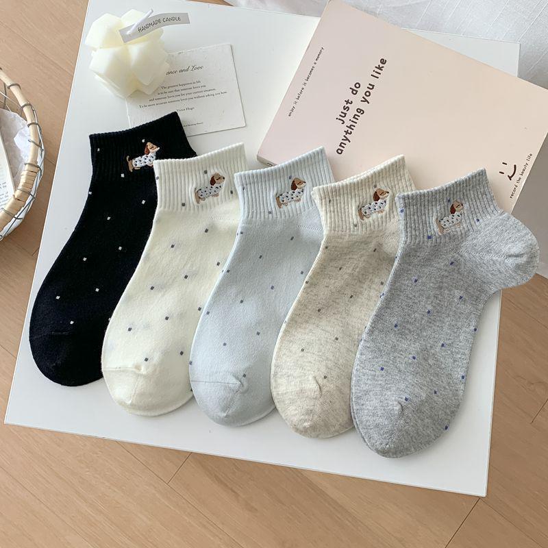 Dachshund Embroidery Women's Summer Boat Socks - Breathable, Thin, Cotton, Japanese College Style Crew Socks