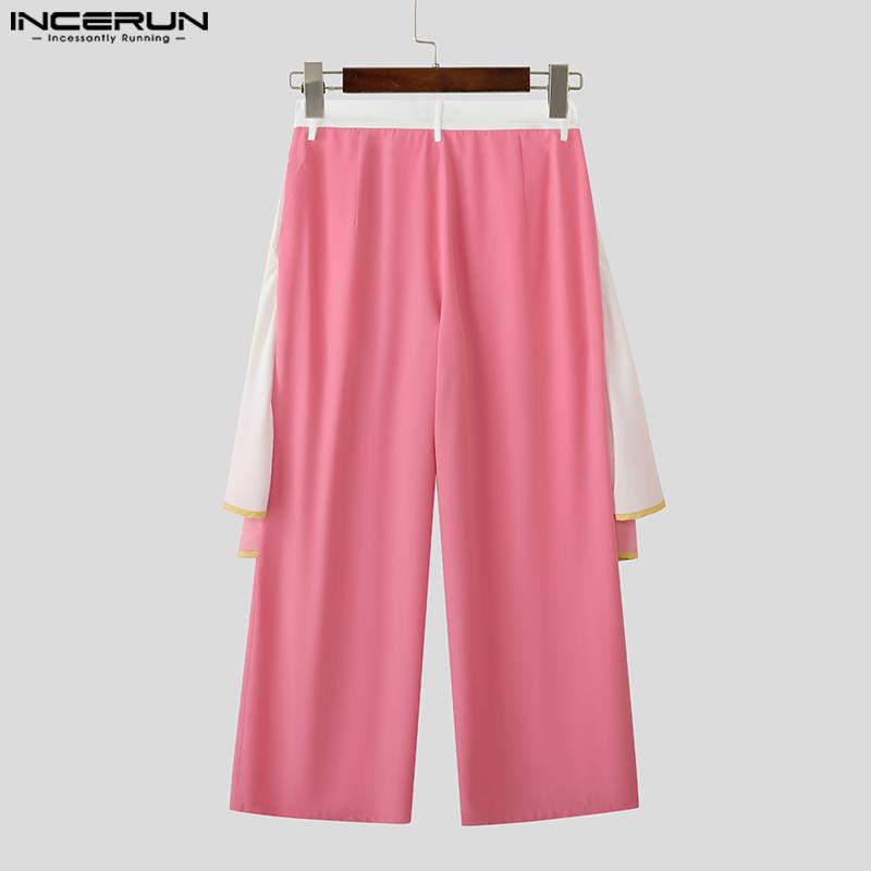 INCERUN Men Layers High Waist Zip-up Casual Loose Gradient Wide Legs Pants Long Trousers
