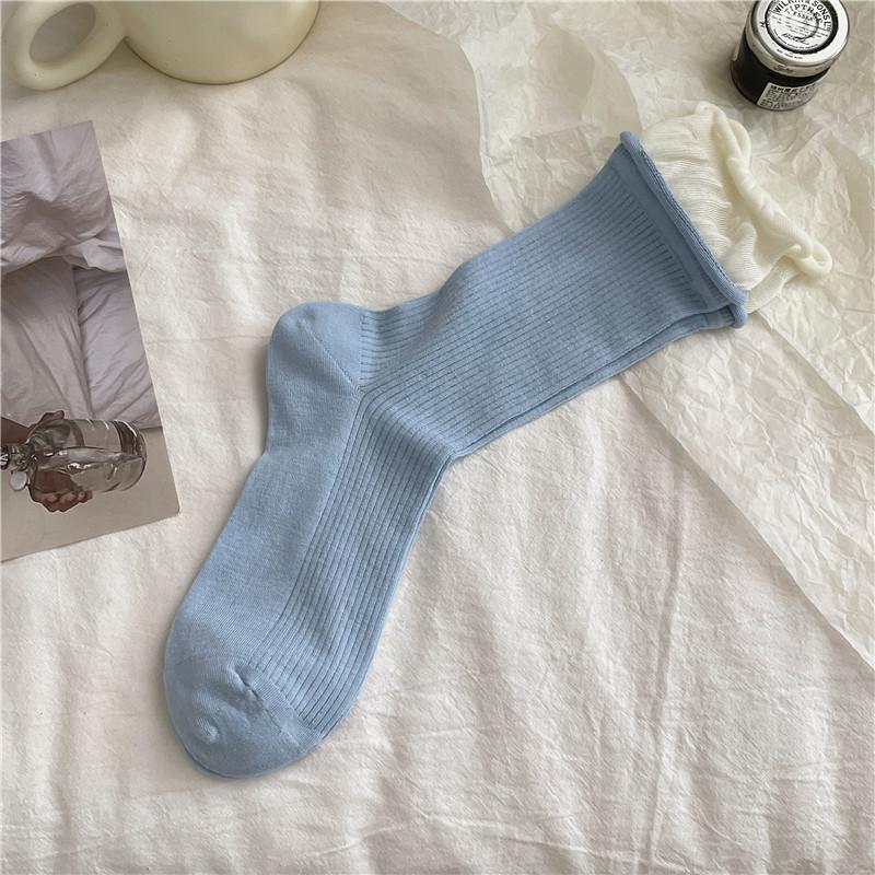 New Spring Summer Women Socks Fashion Mixed-color Girls Loose Socks Breathable Cotton Thin Long Trendy Crew Socks Female Simple EUR 34-39