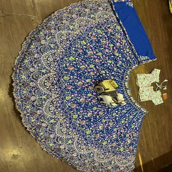 Royal Blue Floral Embroidered Lehenga Set