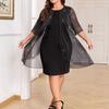 Women Dress Round Neck Half Sleeve Glitter Shawl Design Plus Size Dress Loose Hem Slimming Casual Dress Office Party Wear