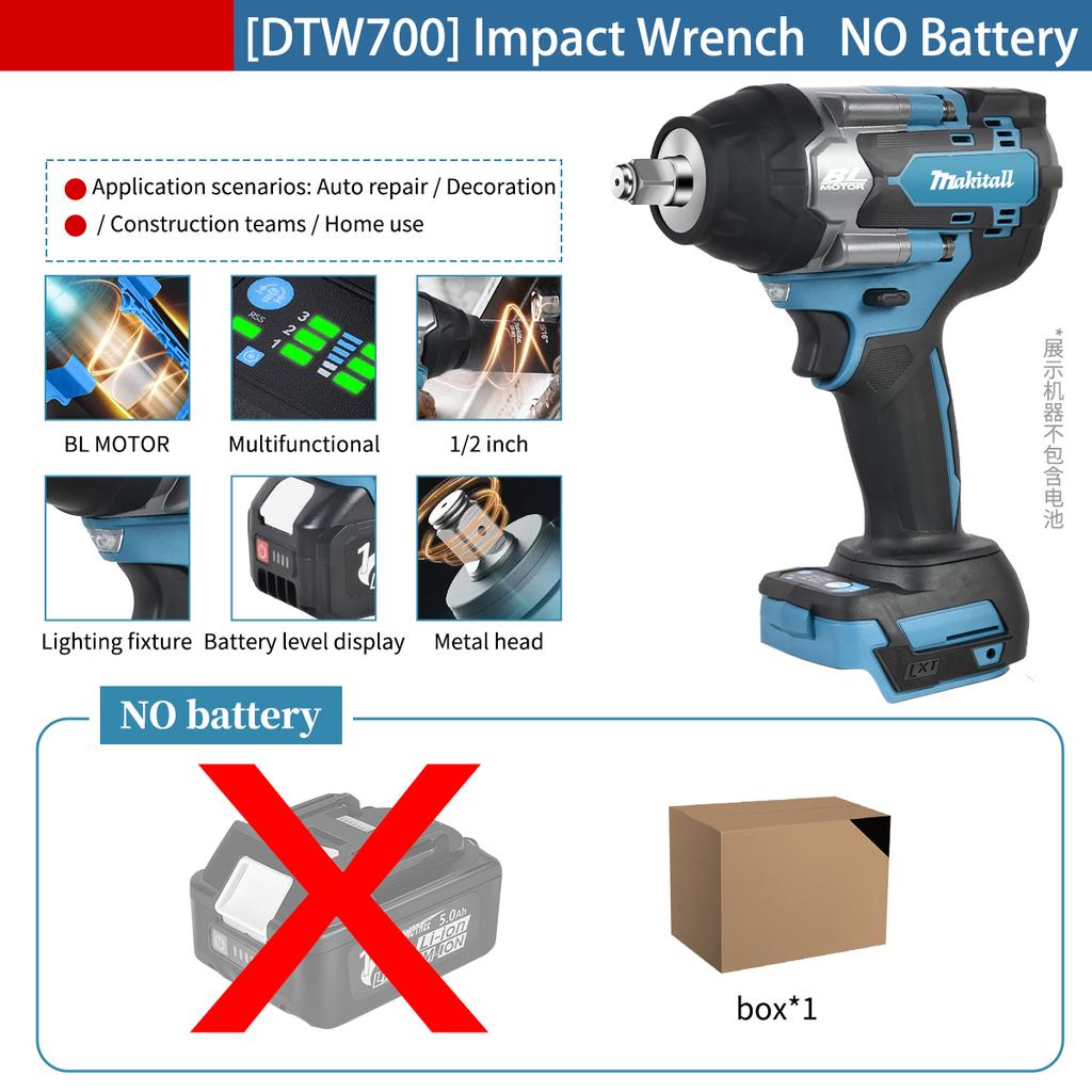 1200N. M Torque Brushless Electric Impact Wrench 1/2 inch Cordless Wrench Screwdriver Power Tools for Makita 18V Battery pin