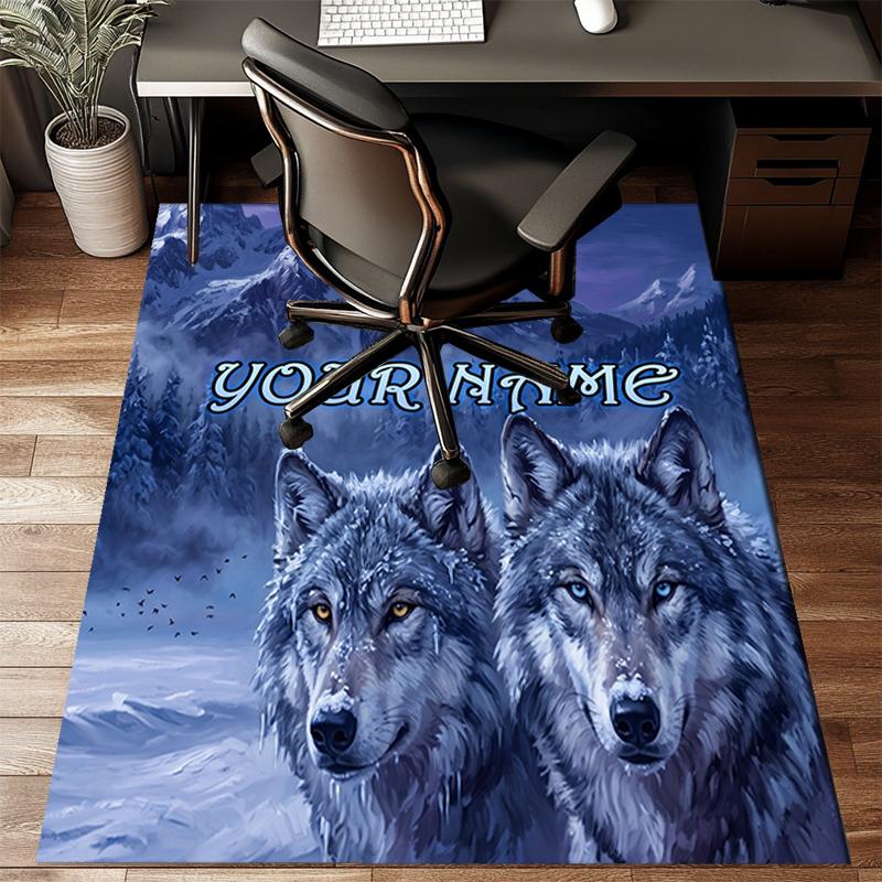 1PC Custom Name Winter Wolf Majesty Theme Floor Mat Ideal for Living Room, Game Rooms, Office, Bedroom, Office Floor Mat , Floor Mats for Home