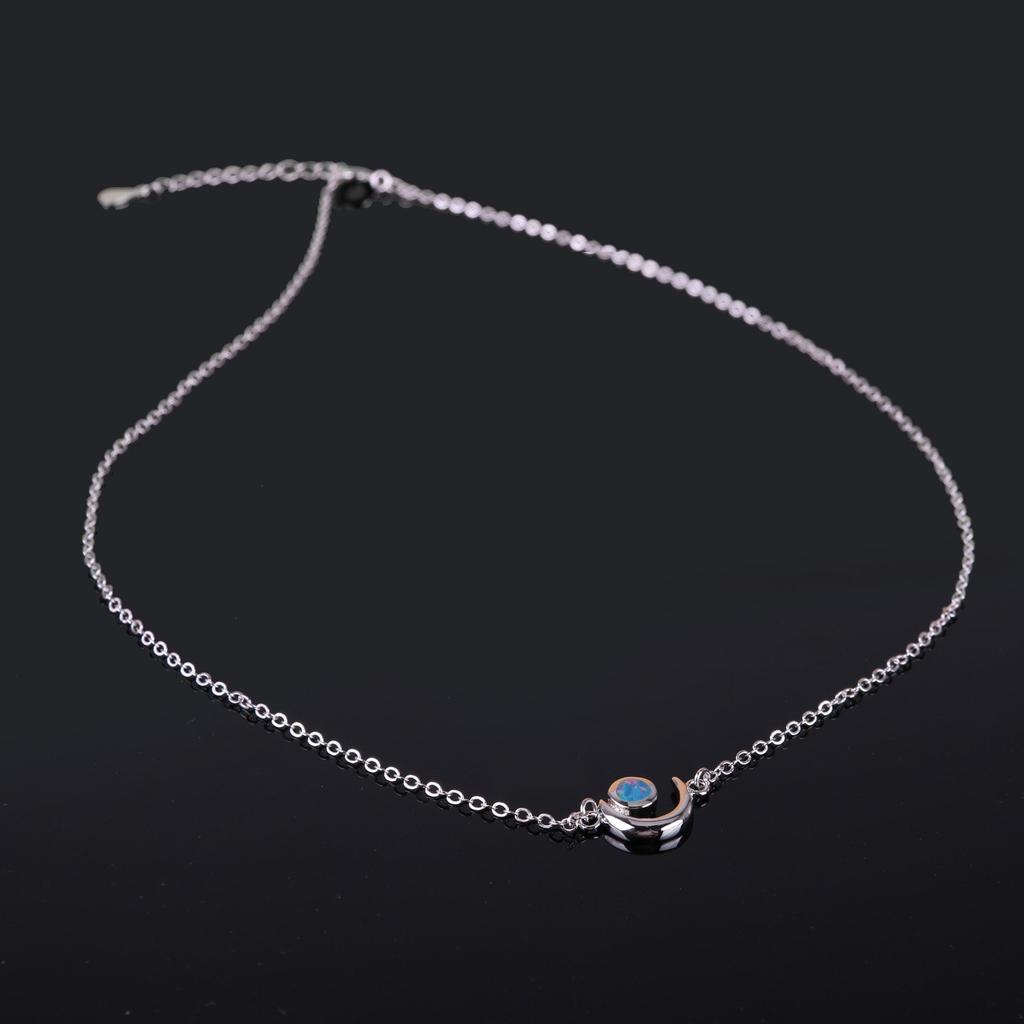 KELITCH Women's Choker Necklace with Synthetic Opal & Moon Oval Pendant (16-18 Inch) Chain (Color)