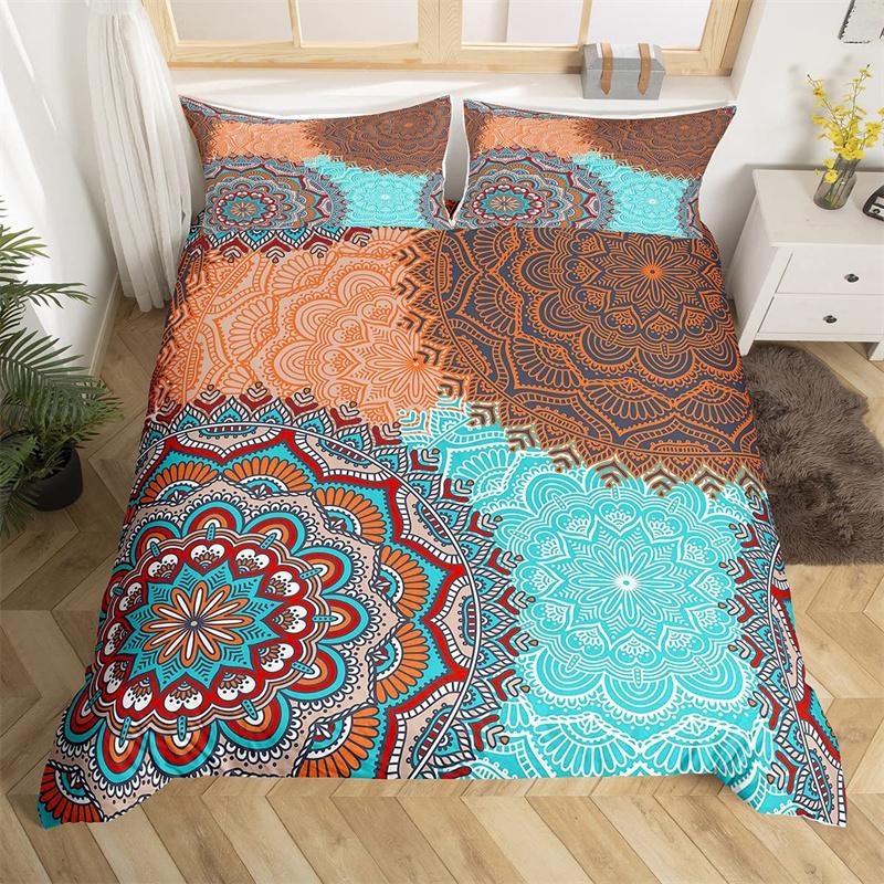 Bohemian Floral Duvet Cover Paisley Mandala Comforter Cover Microfiber Geometry Aztec Mexican Style Bedding Set Twin Queen Size