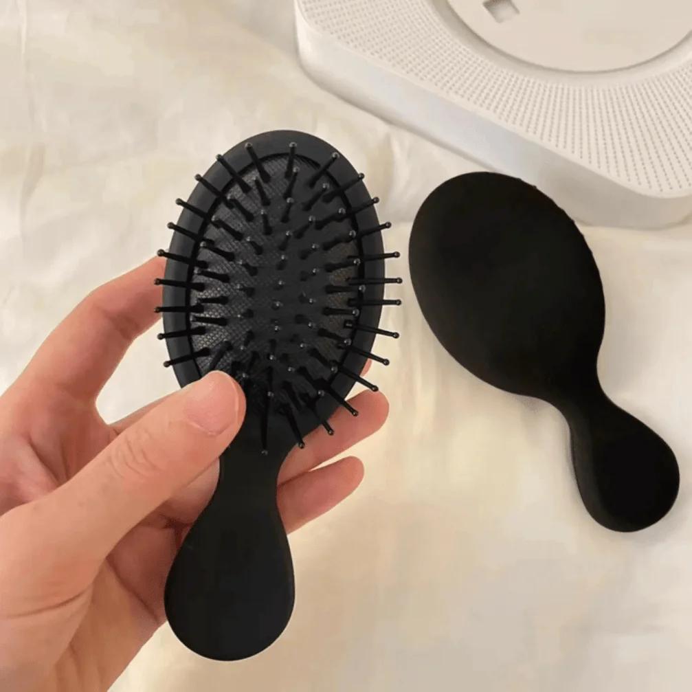 1pc Portable Japanese-Style Black Bristle Comb with Scalp Massage - Ideal for Long Straight Hair,Matte Texture Handle
