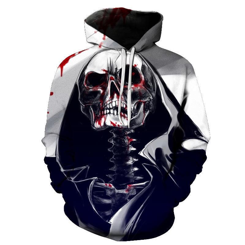 Autumn 3D Skull Printed Hoodies Fashionable Casual Sports Long Sleeved Men's Hooded Sweatshirts