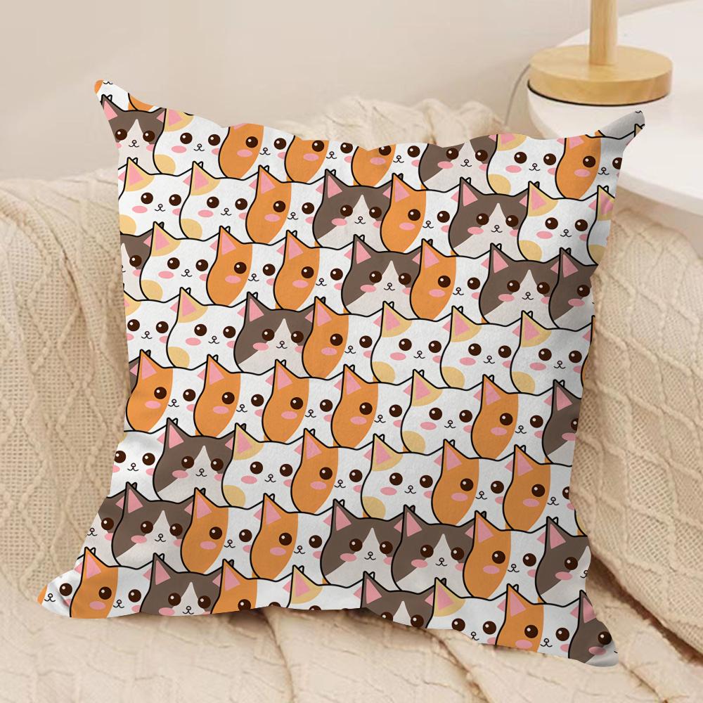 Cute Cat cartoon Kawaii Cushion Cover Silky Short Plush Invisible Zipper Dustproof Sofa Pillow Case for Home Decor