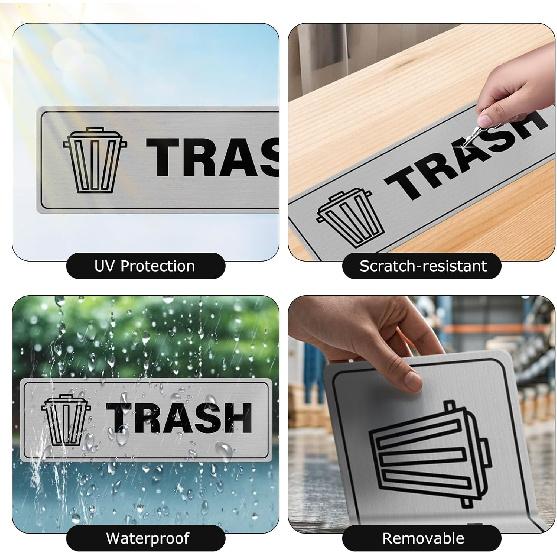 10 Pack Trash Stickers 9 × 3 Inches Vinyl Rectangle Signs Waterproof Self Adhesive Decals for Office Home Waste B Garbage Cans