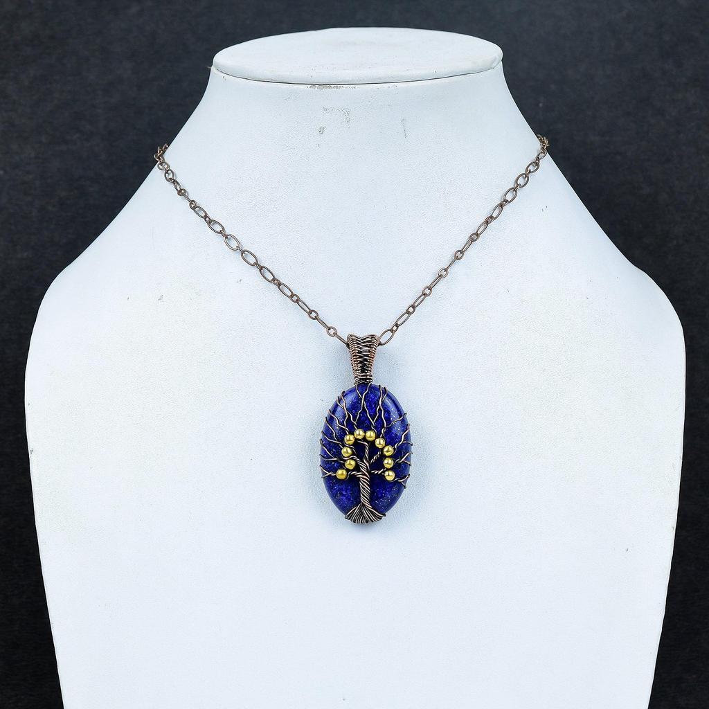 Tree Of Life Lapis Lazuli Pendant Handmade Gemstone Jewelry, 999 Copper Wire Wrapped Pendant ,Unique Design Jewelry Pendant