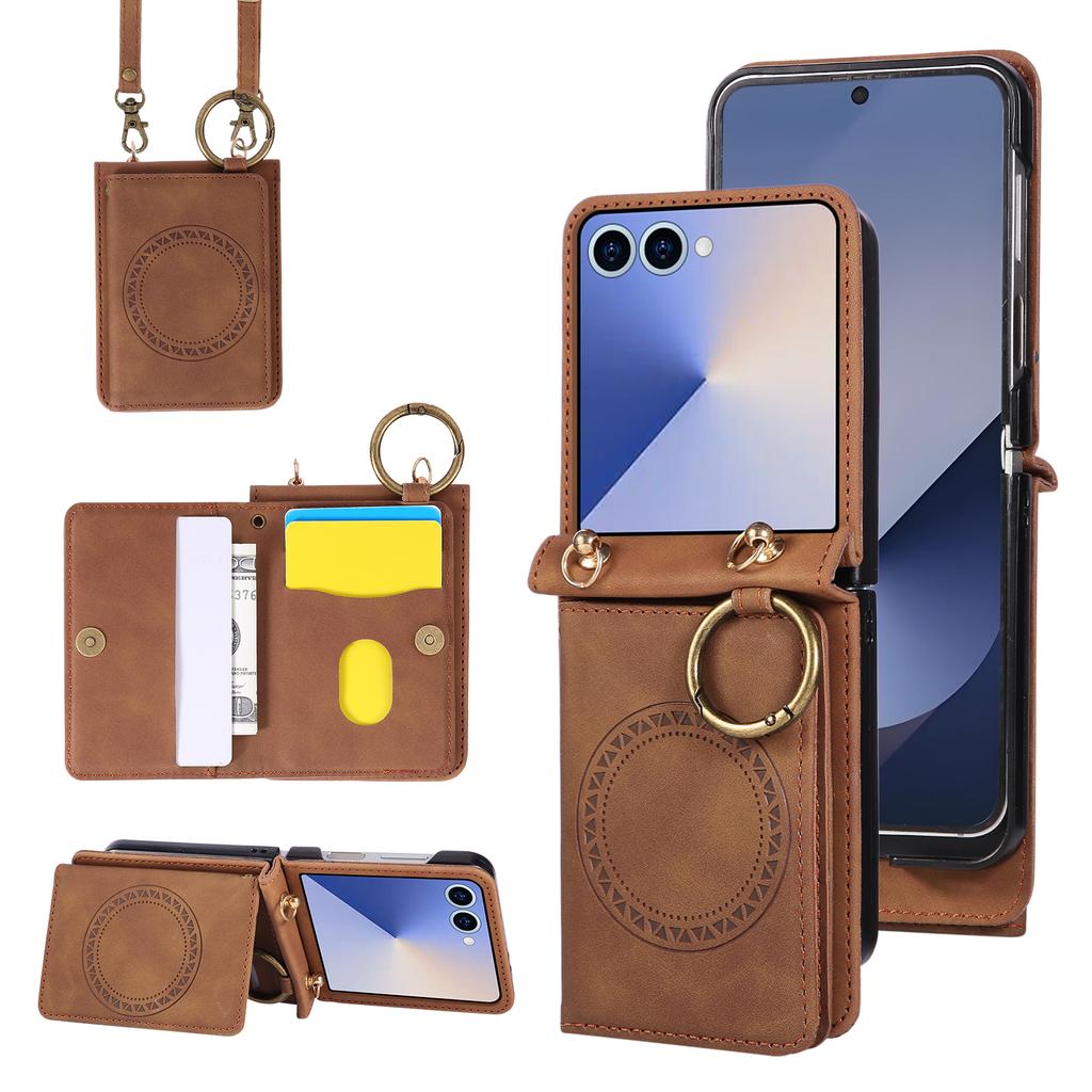 Leather Magnetic Wallet with Card Holder Phone Case for Samsung Galaxy Z Flip 7 6 5 4 3 ZFlip7 Flip6 Flip5 Crossbody Bag Cover