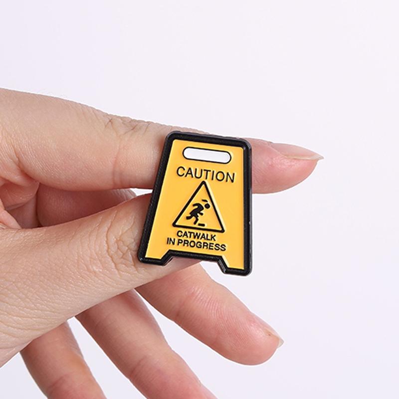 Funny Warning Sign Enamel Pin Stop Sign Caution Catwalk In Progress Stop Symbol Brooch Lapel Badge Jewelry Gift for Kids Friends