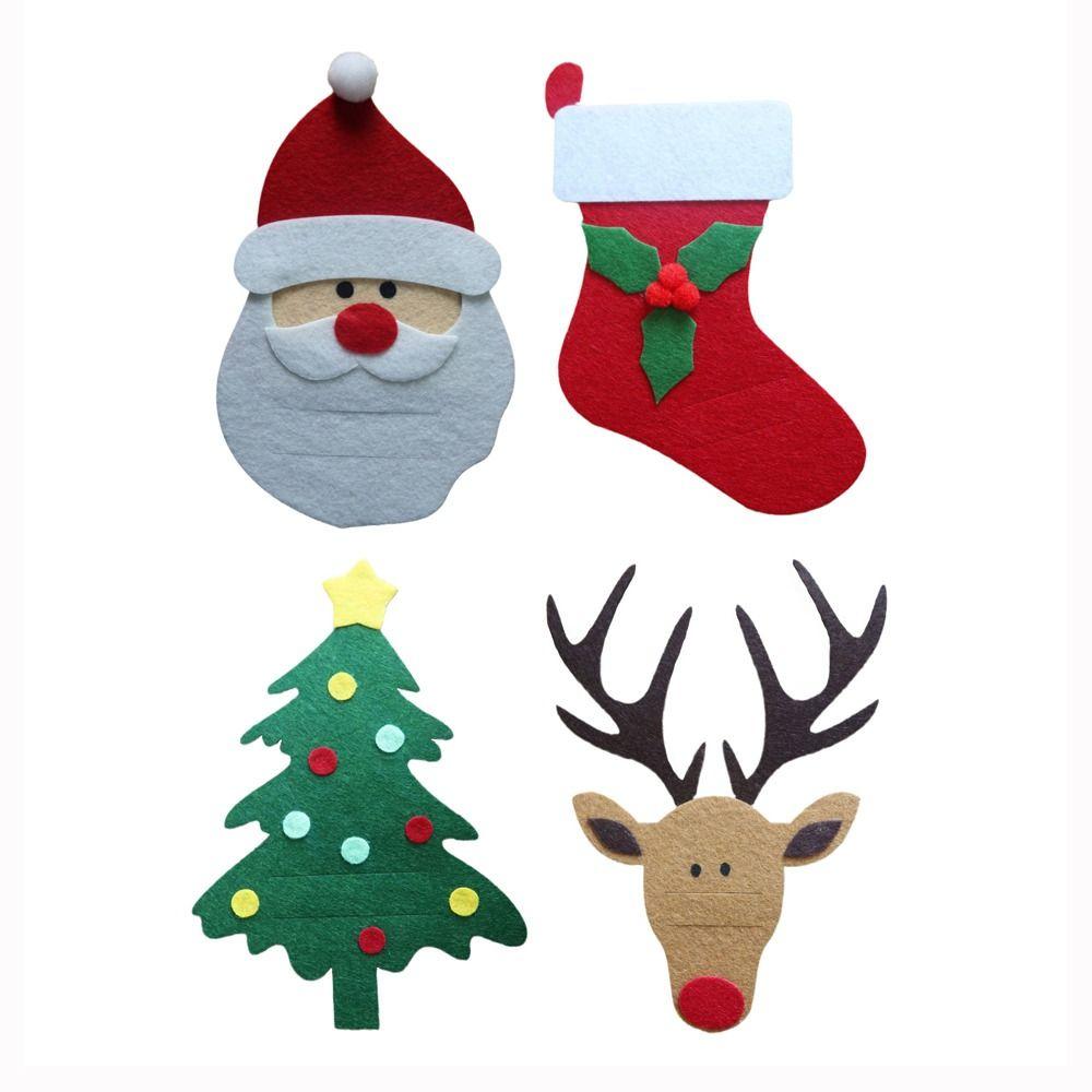 4Pcs Non-woven Fabric Christmas Cutlery Holder Santa Claus Xmas Tree Cutlery Pocket Cutlery Bag Elk Cutlery Cover