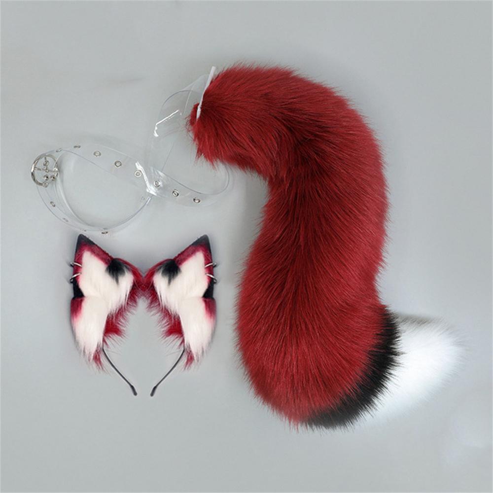 Fluffy Fox Wolf Dog Ears Tail Set Plush Halloween Costume Accessories Cosplay Anime Convention Game Role Play For Festival