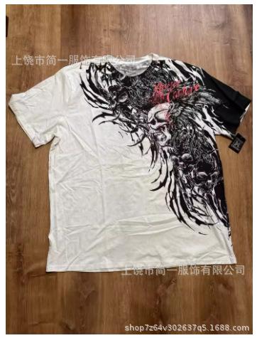 Summer Men's Fashion Skull Letter Printing Trend Slim Fit Casual 3D Digital Printing Short Sleeve Top