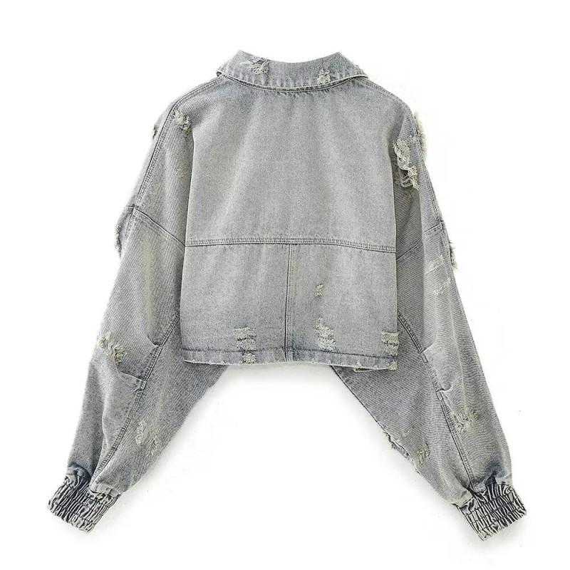 Womens Vintage Style Distressed Denim Short Jacket Casual Blue Coat Ladies