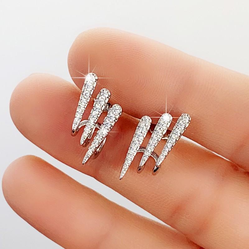 

Huitan Simple Stylish Girls Stud Earrings Copper Color Geometric Three Lines Shape with CZ Exquisite Fashion Zircon for Women