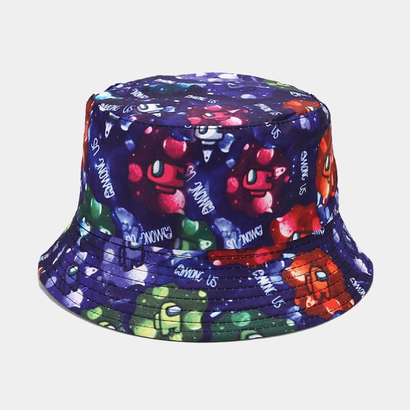 Cartoon Anime Fishman Flat Top Bucket Hat With Breathable Cotton For Spring Summer Casual Wear