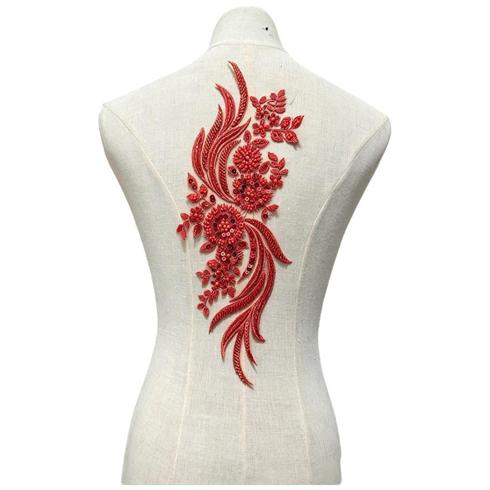 3D Flower Beads Lace Fabric Applique Patch Lace Sew on Patch Garment Applique Craft Accessories