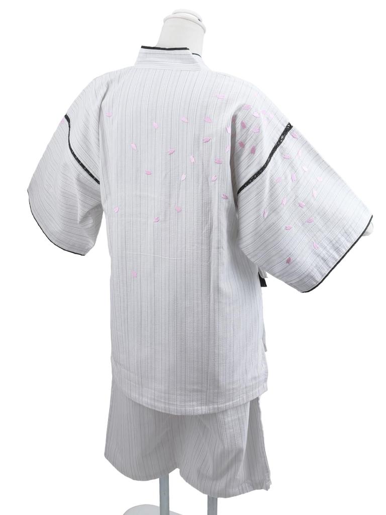 Unisex Jinbei Shijira Weave Cherry Blossom Embroidery Jinbei White White Size [Sara] S-LL Js-23 (L Size)