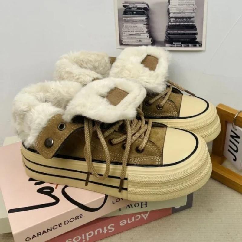 Women Shoes Winter Plush Warm Shoes Classic High Top Canvas Oes Winter Sneakers for Women Lace Up Platform Vulcanize Shoe