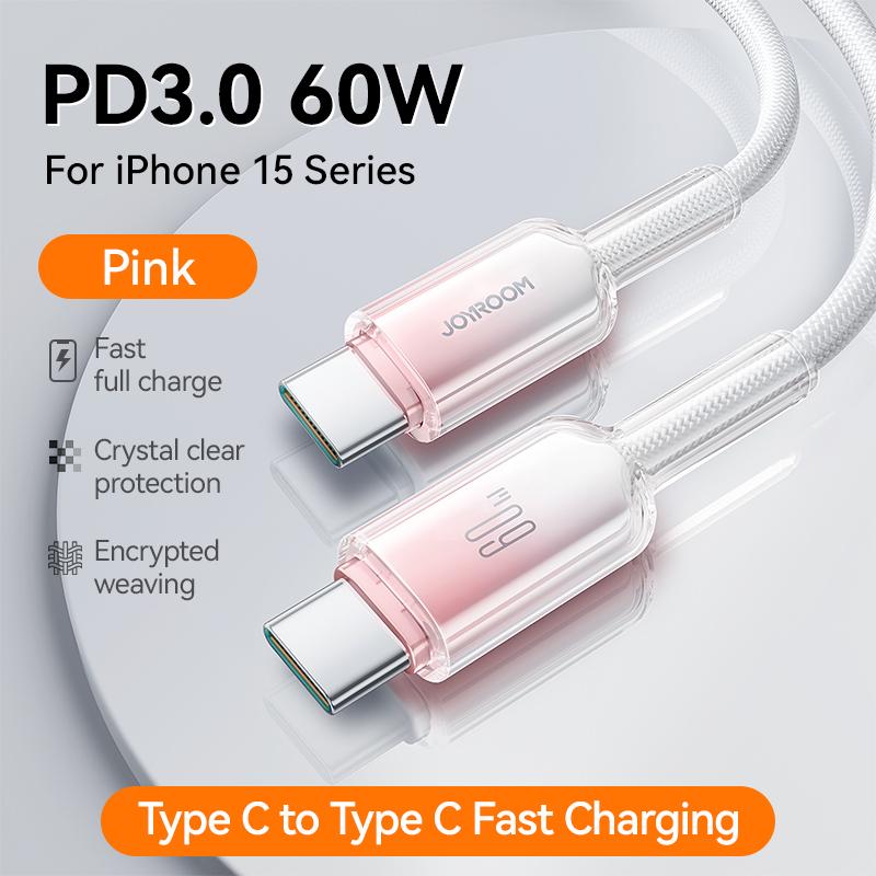 

JOYROOM 60W Type C to USB C Cable PD Fast Charging Charger Cord for iPhone 15 Pro max for Macbook iPad Samsung Xiaomi 1.2m