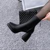 Black high-heeled rear zipper short boots women's autumn and winter new short tube square head thick heel Martin boots waterproof table thin boots