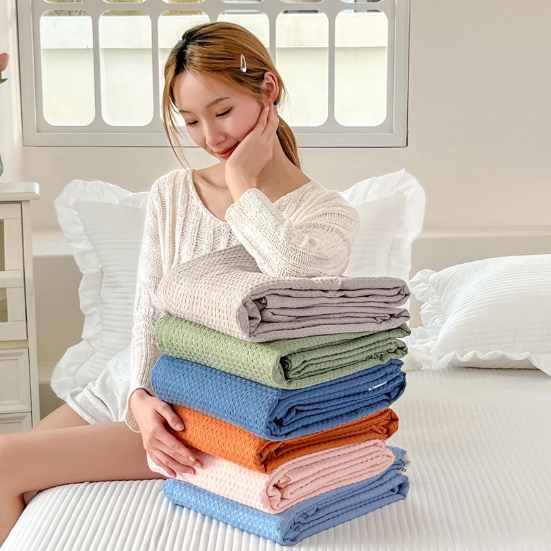 Klasse A 100% Katoen Wafelstructuur Zomerdeken, Enkellaags Koel Plaid, Effen Kleur