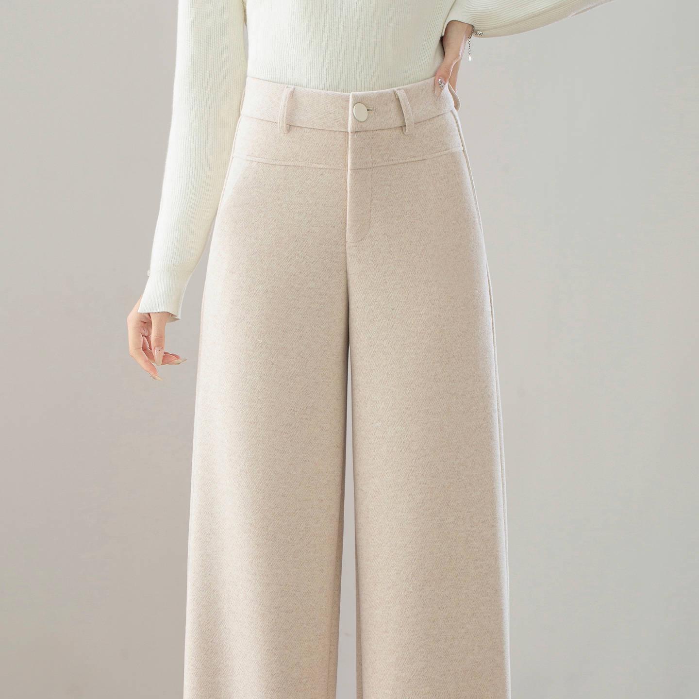 

2025 Winter Women s Woolen Grey Wide-Leg High-Waisted Slimming Pants 31 брудно-білий